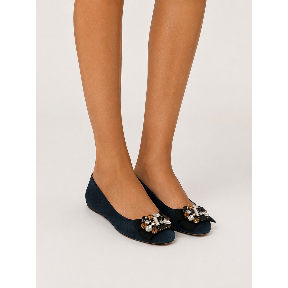 Kate Spade Leather Suede Navy Blue Crystal Embellished Bow Ballet Flats 9.5 M